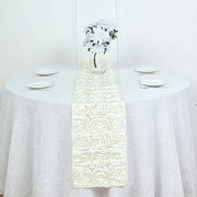 Wedding Rosette Satin Table Runner 108" x14" Ivory