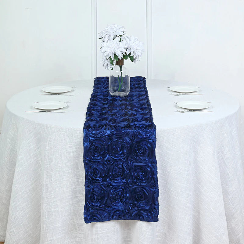 Wedding Rosette Satin Table Runner 108" x14" Navy Blue