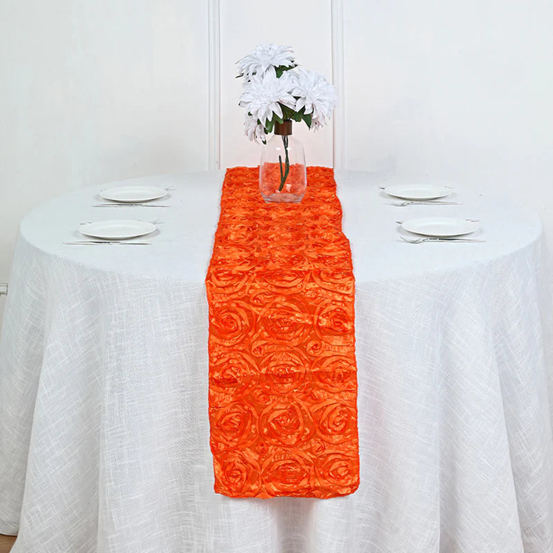 Wedding Rosette Satin Table Runner 108" x14" Orange