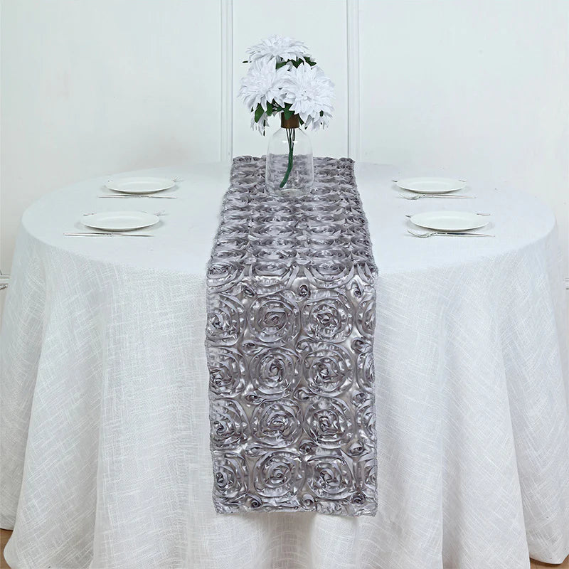 Wedding Rosette Satin Table Runner 108" x14" Silver