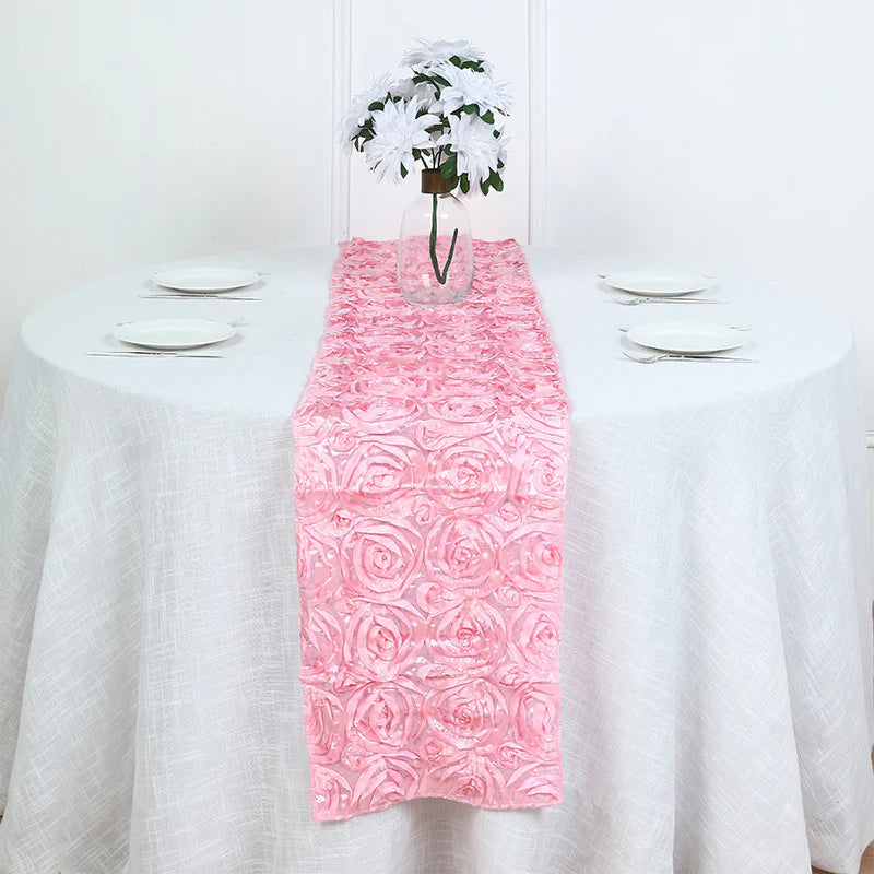 Wedding Rosette Satin Table Runner 108" x14" Coral