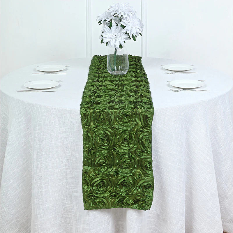 Wedding Rosette Satin Table Runner 108" x14" Grass Green