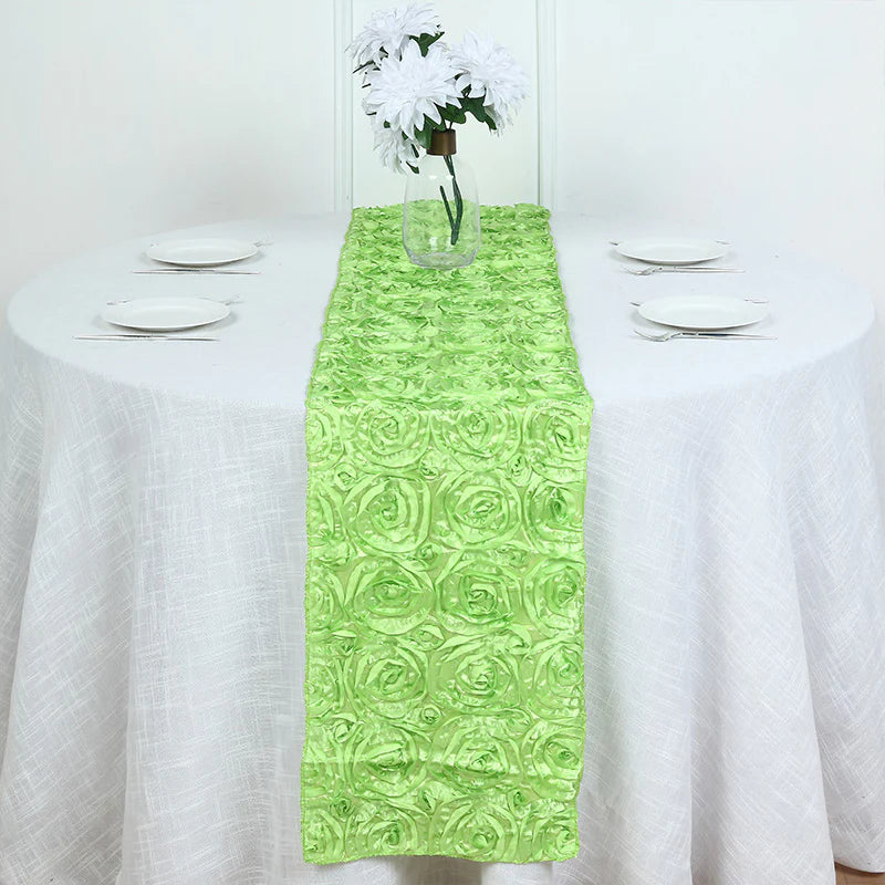 Wedding Rosette Satin Table Runner 108" x14" Yellow Green