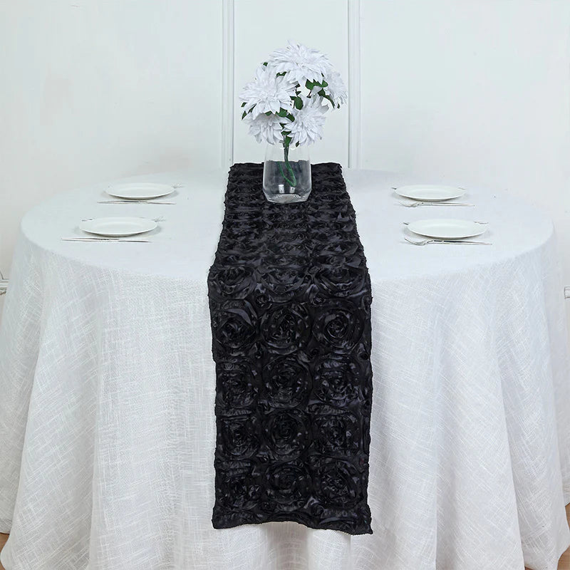 Wedding Rosette Satin Table Runner 108" x14" Black
