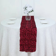 Wedding Rosette Satin Table Runner 108" x14" Wine Red