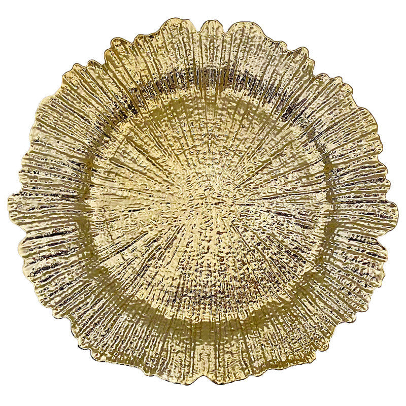 6 Pc Round Reef Design Acrylic Plastic Charger Plates 13" Gold