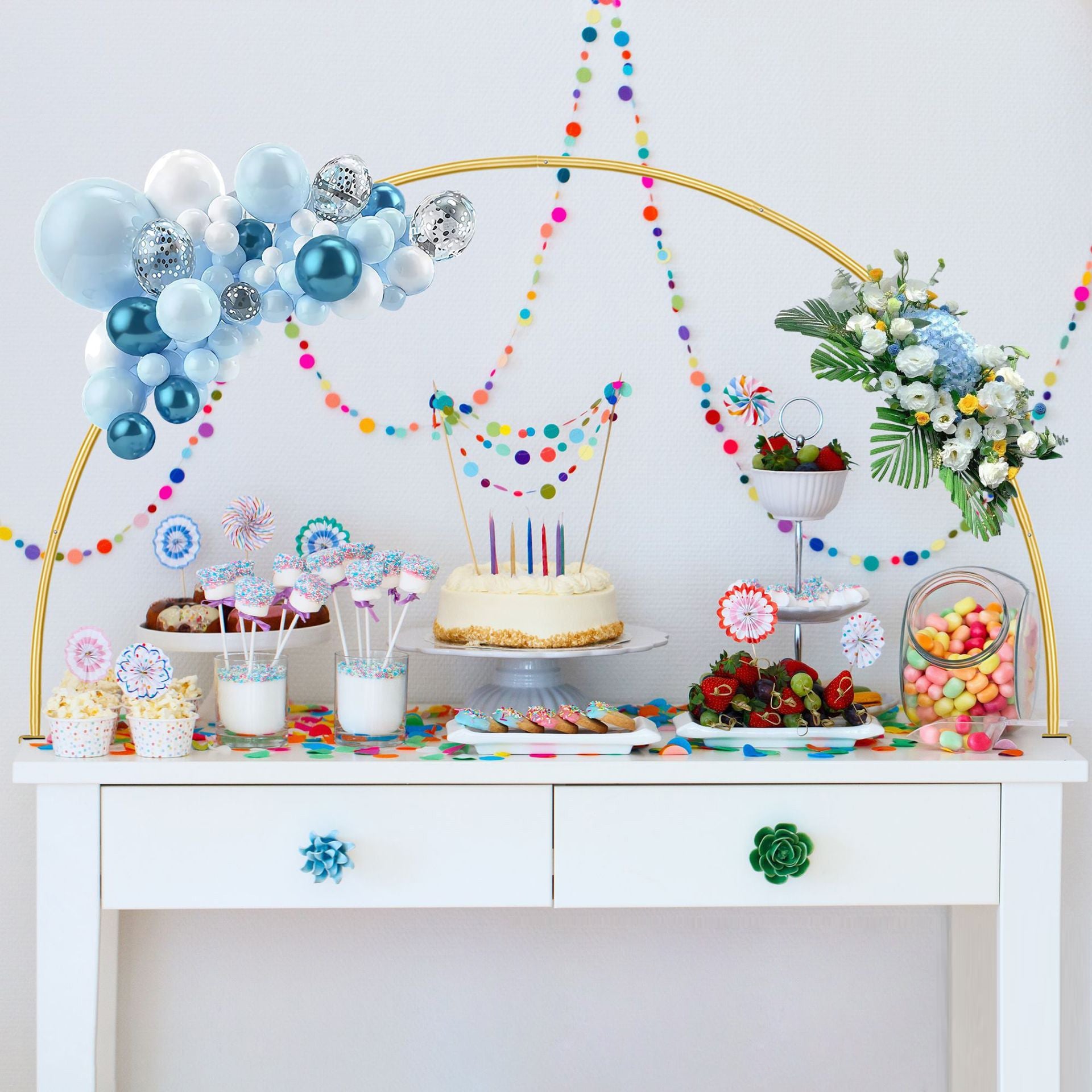 Round Top Balloon Arch Flower Stand 4ftx6ft Gold Metal