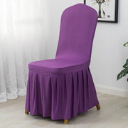 Ruffled Pleated Skirt Chair Cover Purple