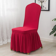 Ruffled Pleated Skirt Chair Cover Wine Red