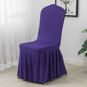 Ruffled Pleated Skirt Chair Cover Dark Purple