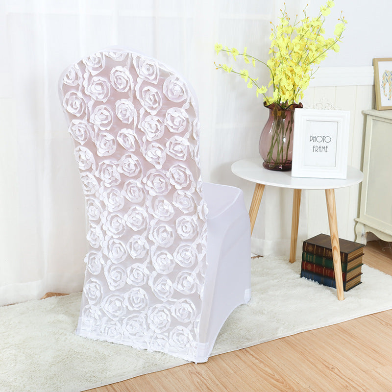 Satin Rosette Spandex Stretch Banquet Chair Cover White