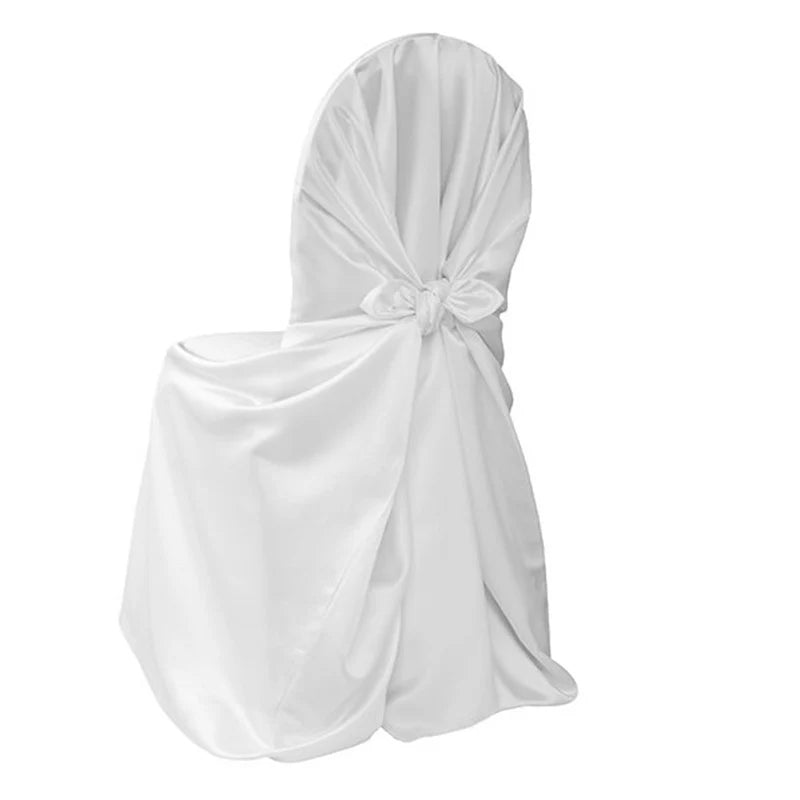 Satin Universal Self Tie Chair Cover White