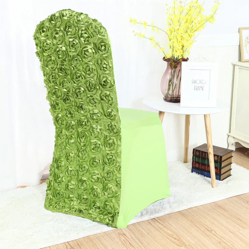 Satin Rosette Spandex Stretch Banquet Chair Cover Grass Green