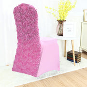 Satin Rosette Spandex Stretch Banquet Chair Cover Pink