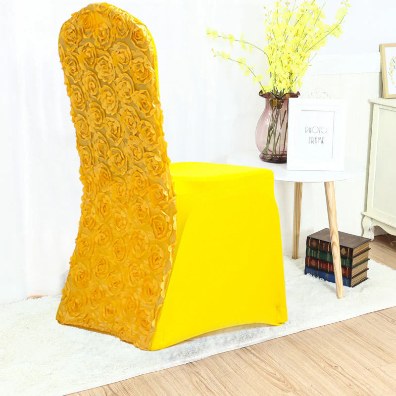 Satin Rosette Spandex Stretch Banquet Chair Cover Bright Yellow