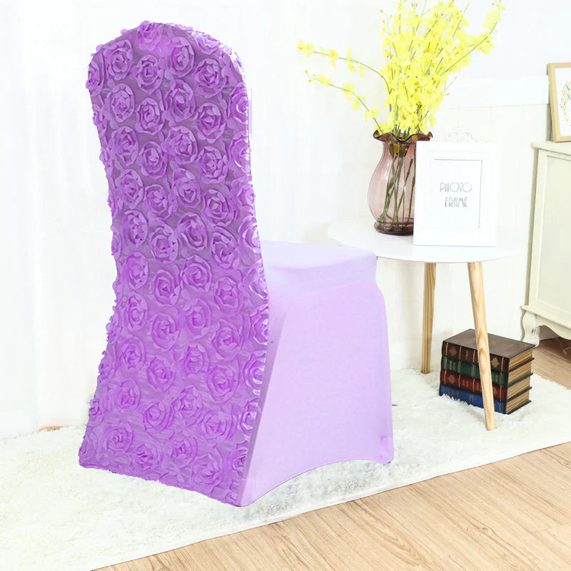 Satin Rosette Spandex Stretch Banquet Chair Cover Light Purple