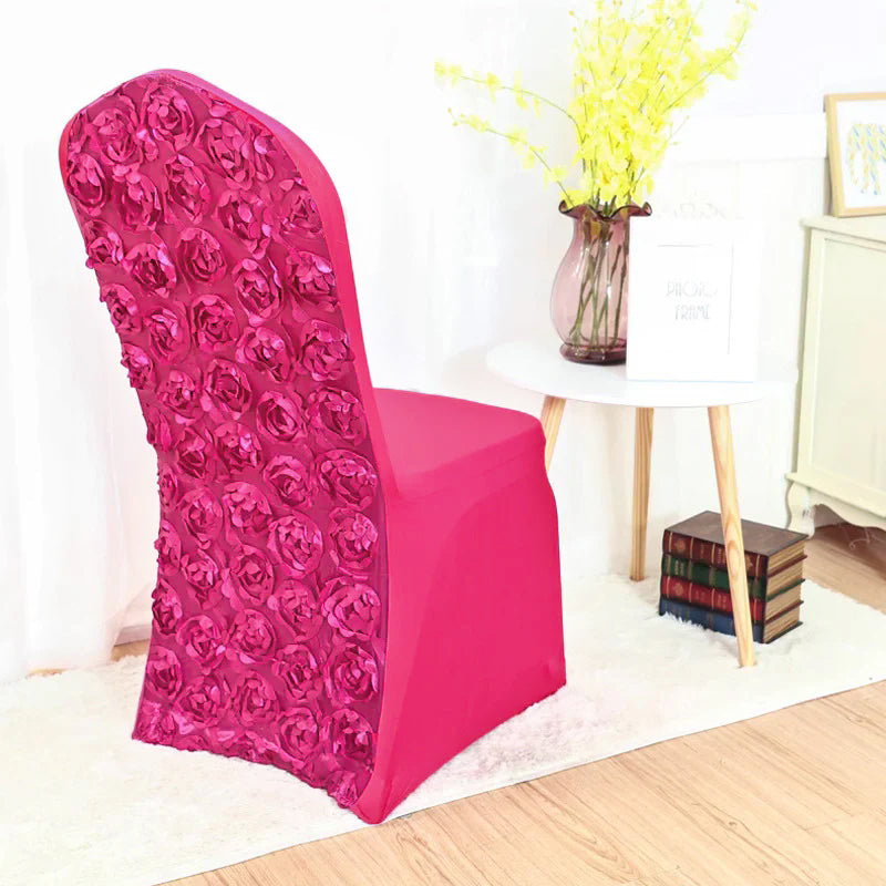 Satin Rosette Spandex Stretch Banquet Chair Cover Rose Red