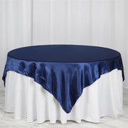 Square 85" Satin Table Overlay Navy Blue