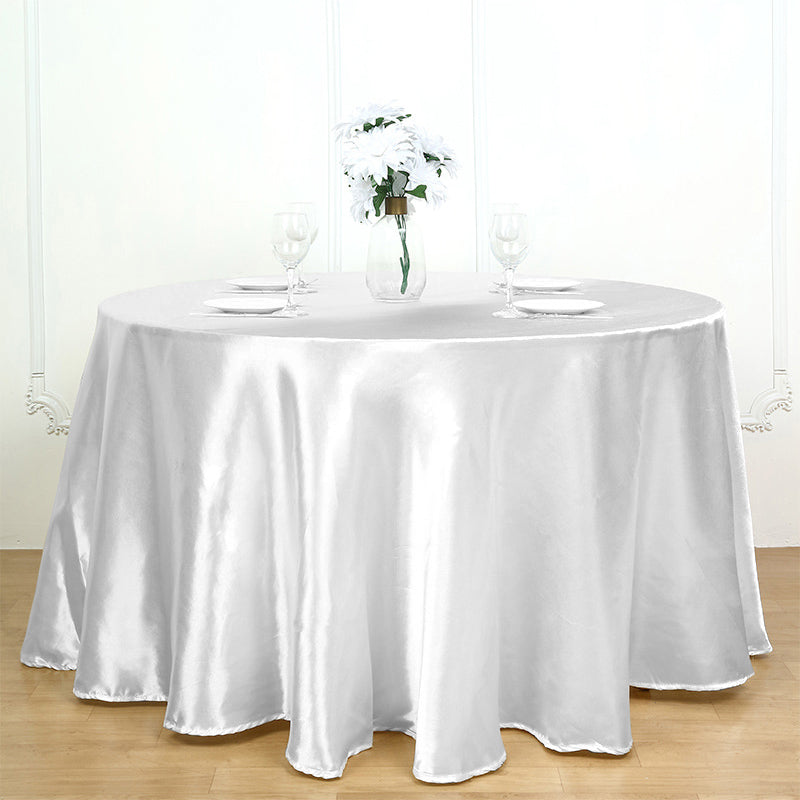 Smooth Fabric Round Satin Tablecloth White