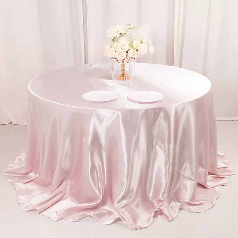 Smooth Fabric Round Satin Tablecloth Light Pink