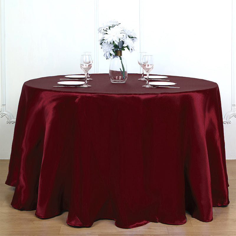 Smooth Fabric Round Satin Tablecloth Burgundy