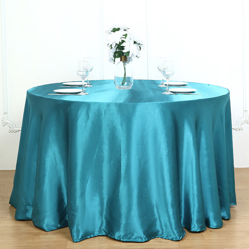 Smooth Fabric Round Satin Tablecloth Lake Blue