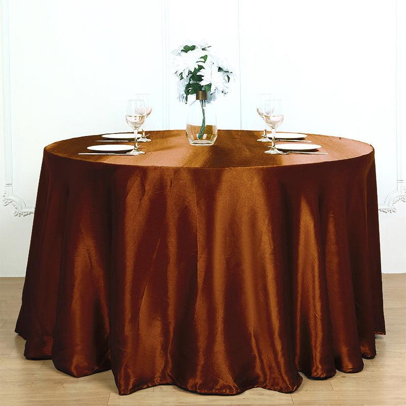 Smooth Fabric Round Satin Tablecloth Brown