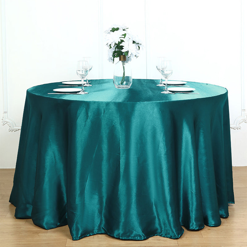 Smooth Fabric Round Satin Tablecloth Blue Green