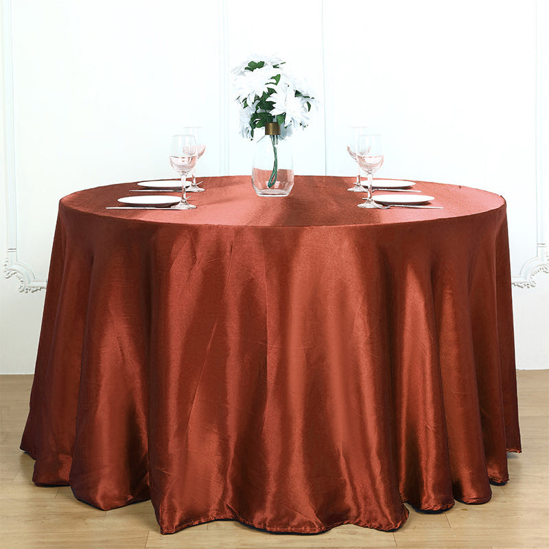 Smooth Fabric Round Satin Tablecloth Brick Red