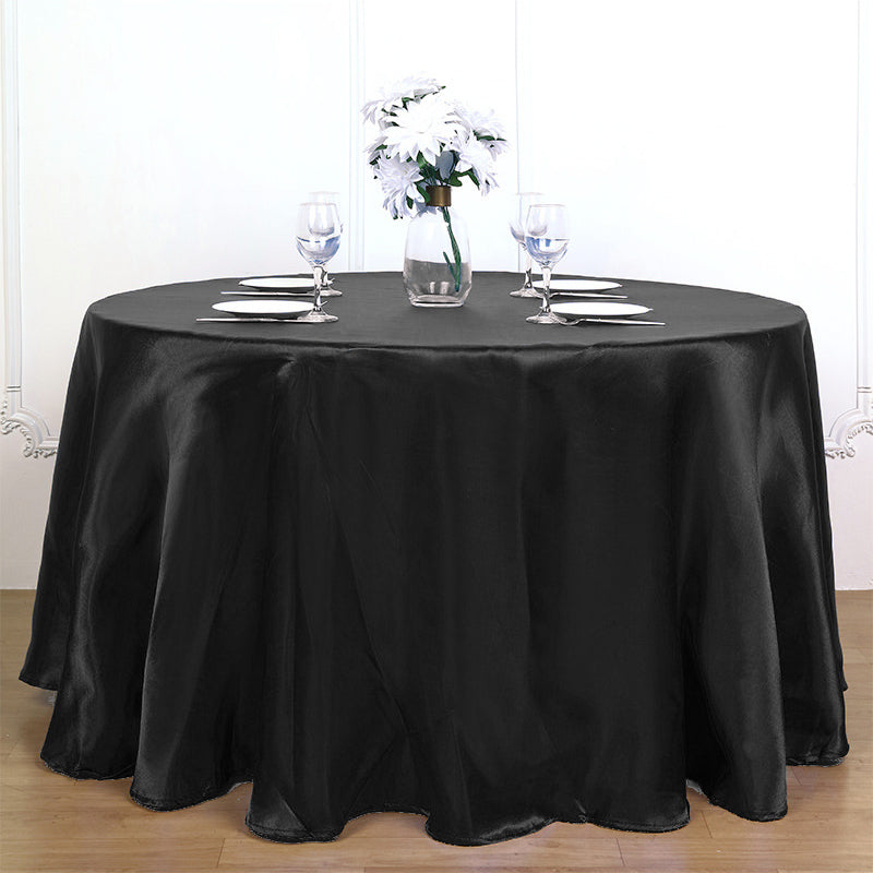 Smooth Fabric Round Satin Tablecloth Black