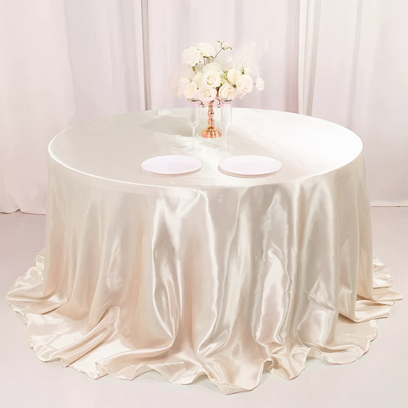 Smooth Fabric Round Satin Tablecloth Khaki