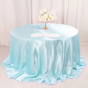 Smooth Fabric Round Satin Tablecloth Light Blue