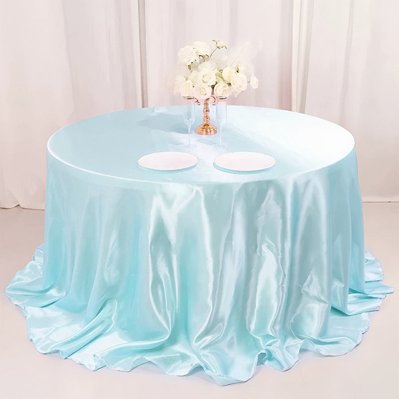 Smooth Fabric Round Satin Tablecloth Light Blue