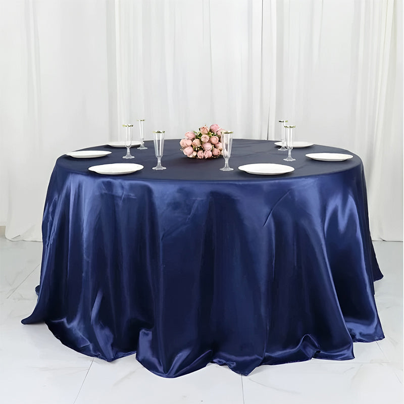 Smooth Fabric Round Satin Tablecloth Blue