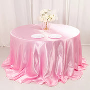 Smooth Fabric Round Satin Tablecloth Pink