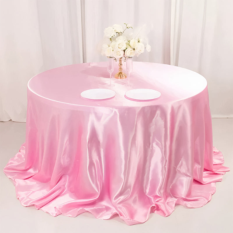 Smooth Fabric Round Satin Tablecloth Pink