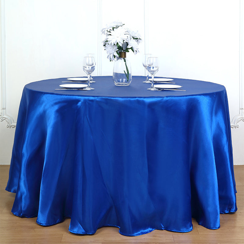 Smooth Fabric Round Satin Tablecloth Royal Blue