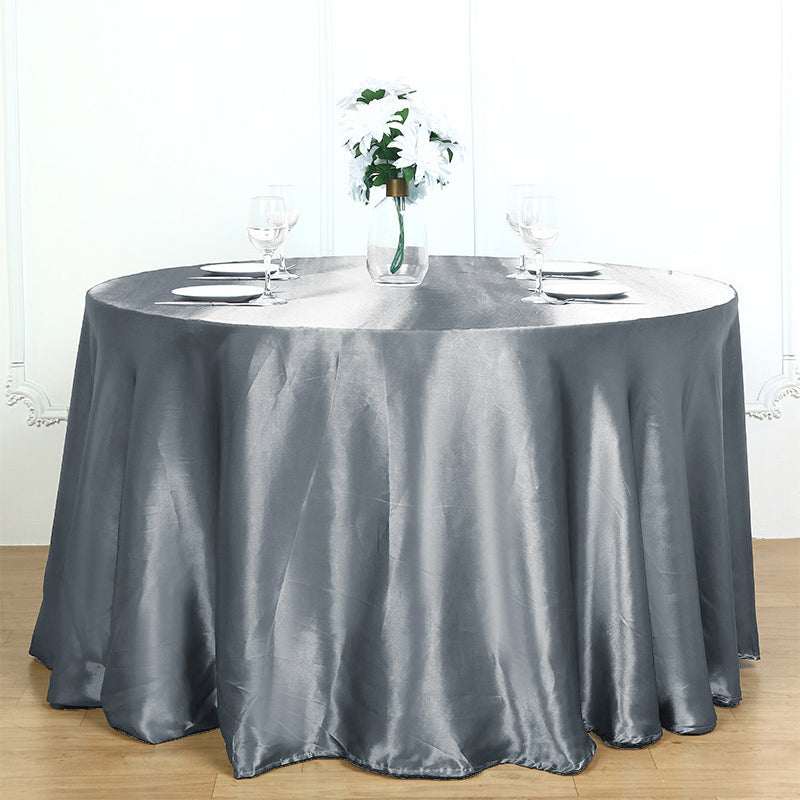 Smooth Fabric Round Satin Tablecloth Silver Gray