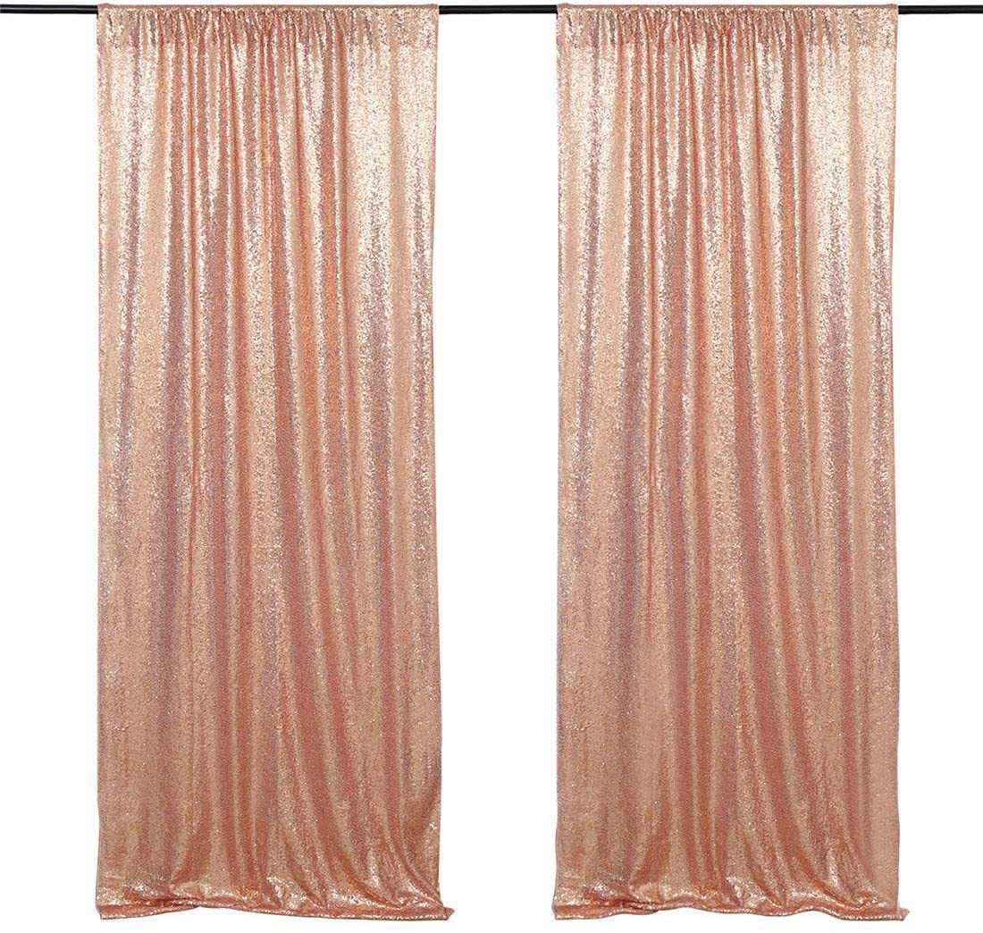 2 Pc Rose Gold Sequin Backdrop Drape Curtains with Rod Pockets - 8ftx2ft