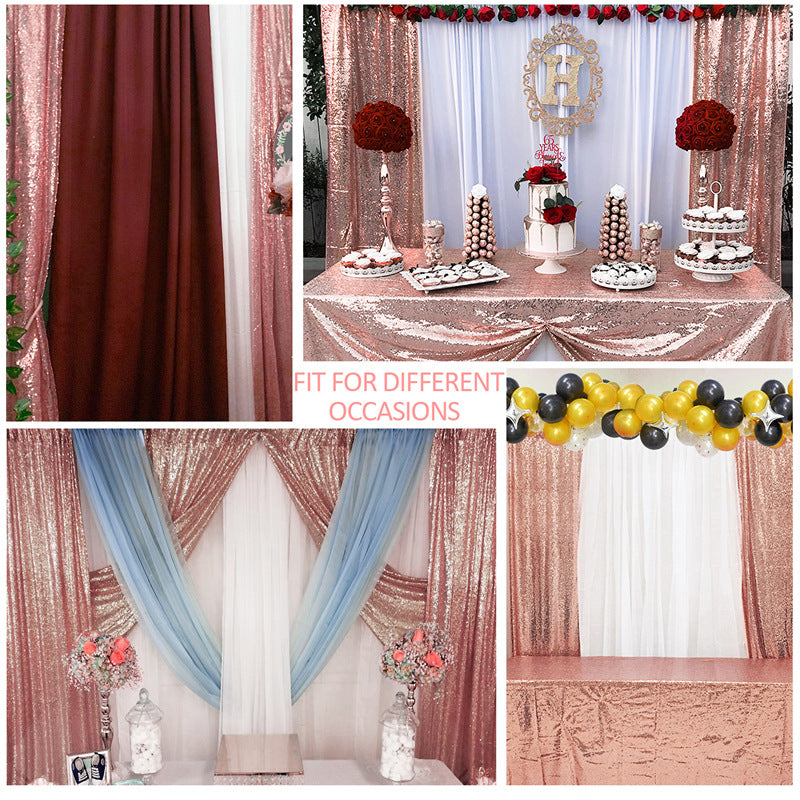 2 Pc Rose Gold Sequin Backdrop Drape Curtains with Rod Pockets - 8ftx2ft