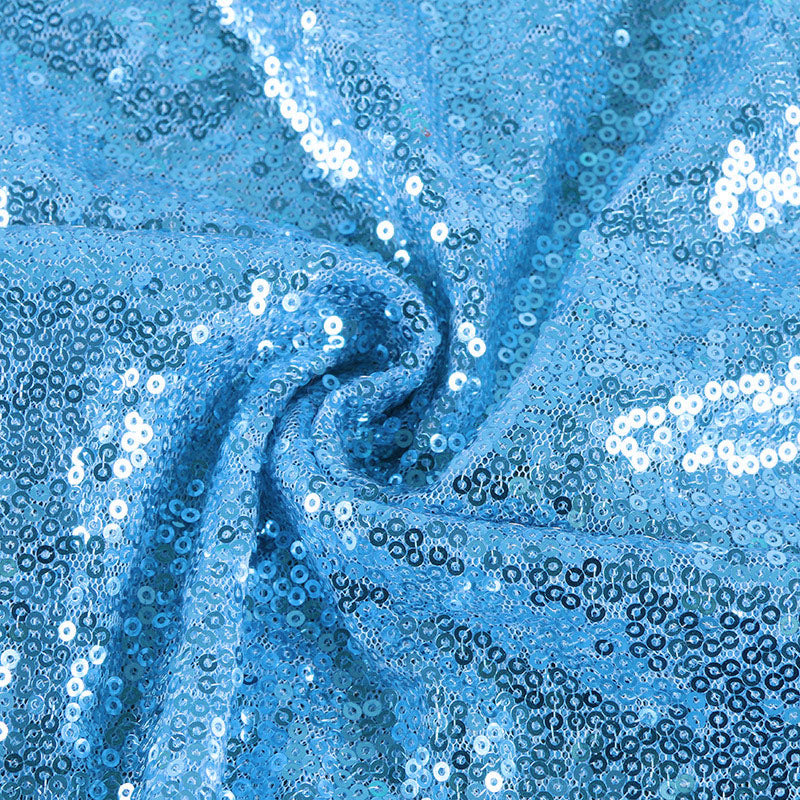 Sky Blue Sequin Backdrop Drape Curtains with Rod Pockets - 8ftx8ft
