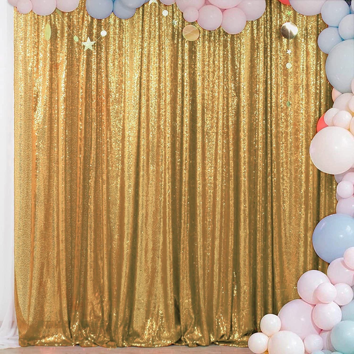 Gold Sequin Backdrop Drape Curtains with Rod Pockets - 8ftx8ft