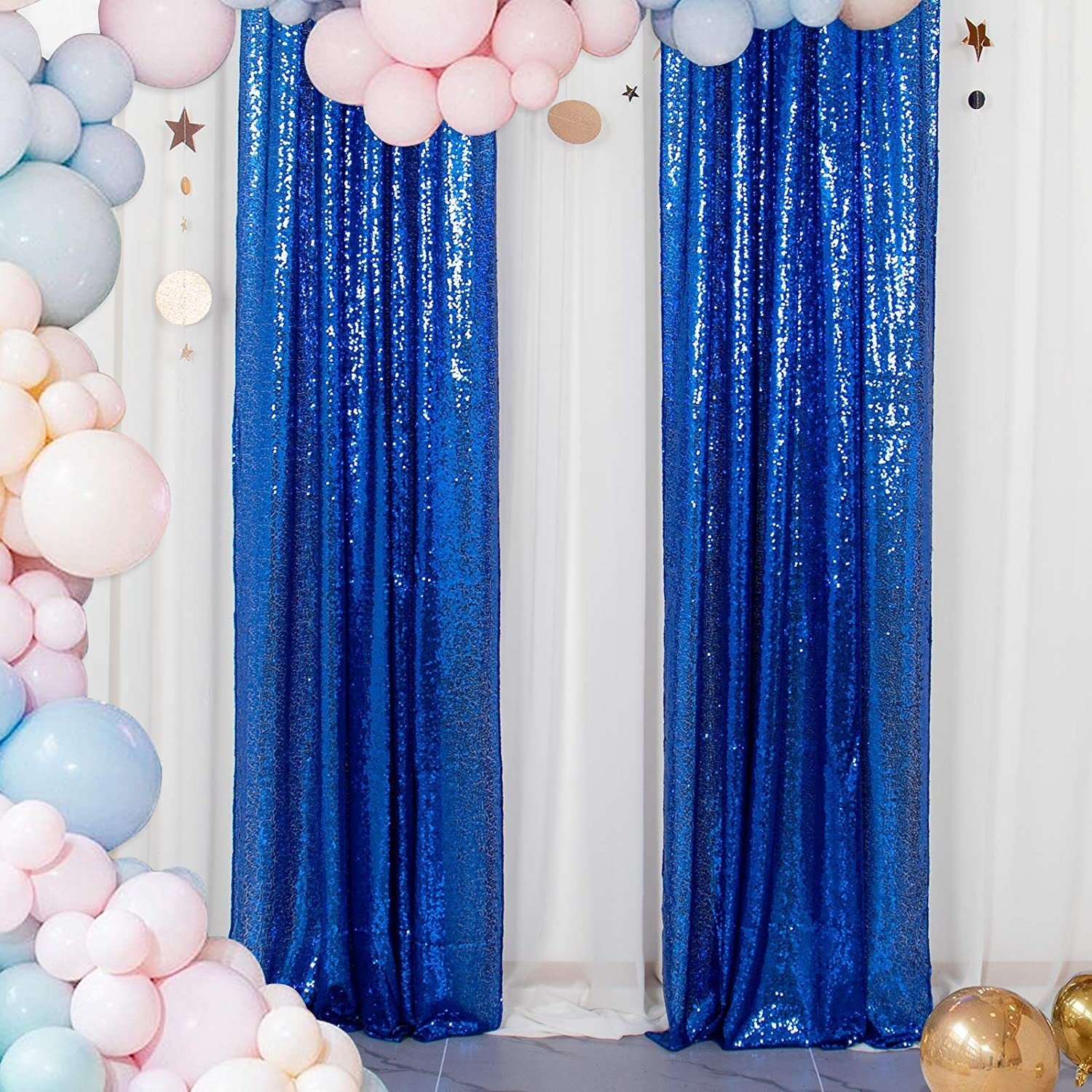 2 Pc Royal Blue Sequin Backdrop Drape Curtains with Rod Pockets - 8ftx2ft