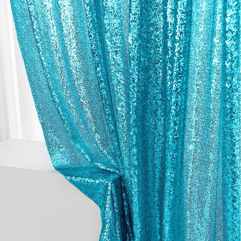 2 Pc Lake Blue Sequin Backdrop Drape Curtains with Rod Pockets - 8ftx2ft