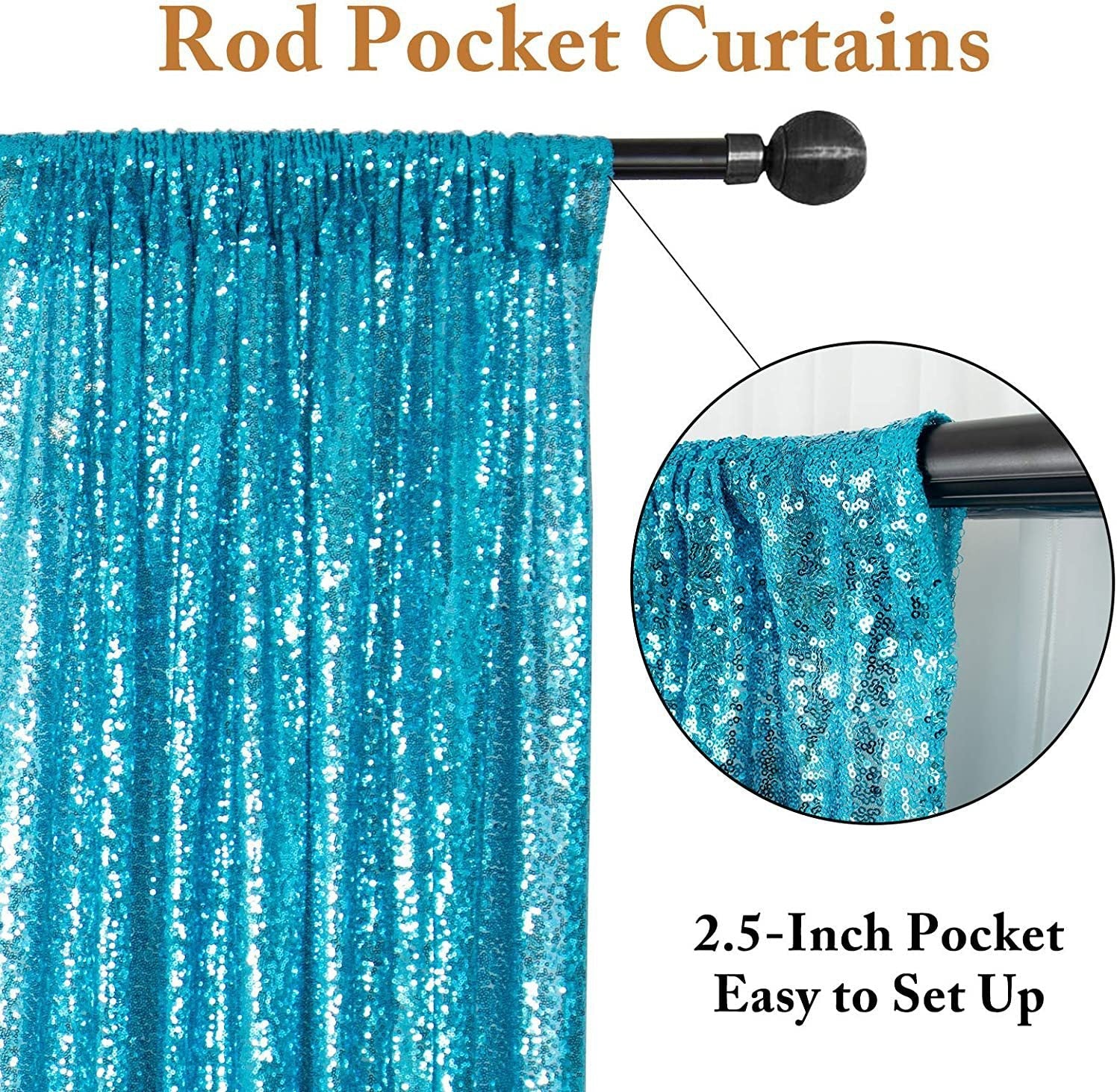2 Pc Lake Blue Sequin Backdrop Drape Curtains with Rod Pockets - 8ftx2ft