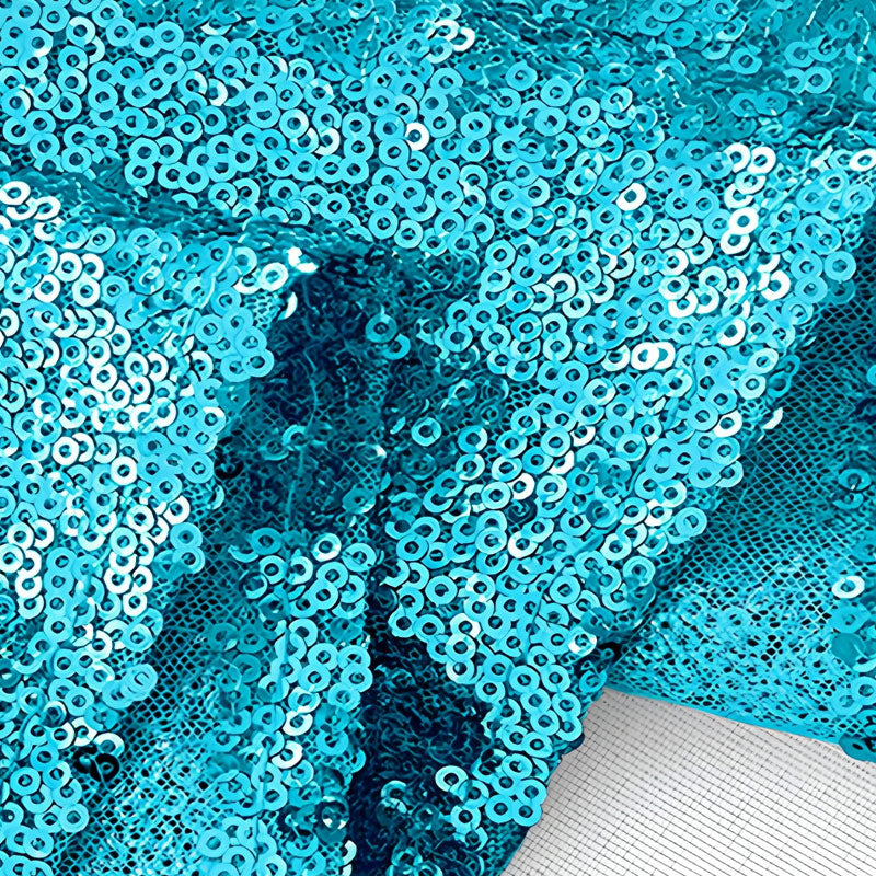 2 Pc Lake Blue Sequin Backdrop Drape Curtains with Rod Pockets - 8ftx2ft