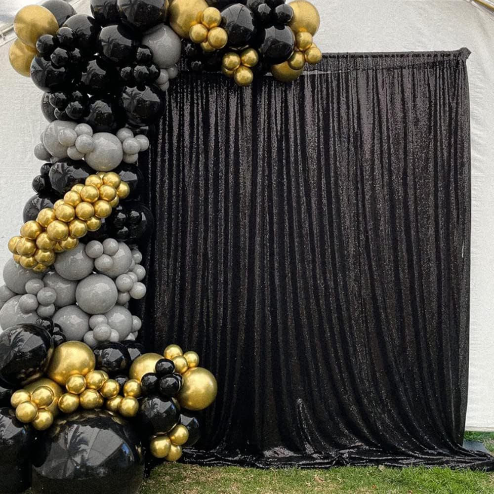 Black Sequin Backdrop Drape Curtains with Rod Pockets - 8ftx8ft