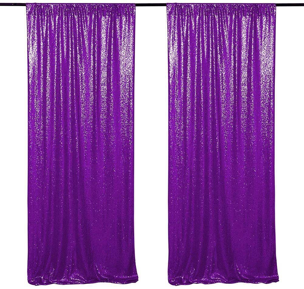 2 Pc Dark Purple Sequin Backdrop Drape Curtains with Rod Pockets - 8ftx2ft