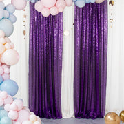 2 Pc Dark Purple Sequin Backdrop Drape Curtains with Rod Pockets - 8ftx2ft