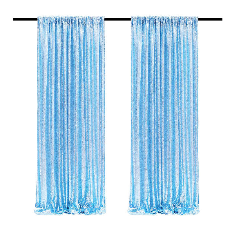 2 Pc Sky Blue Sequin Backdrop Drape Curtains with Rod Pockets - 8ftx2ft
